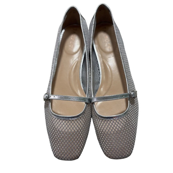 Talbots Shoes - Talbots Silver Mesh Mary Jane Flats Metallic Leather Square Toe Shoes 9M Brazil